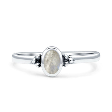 Simple Design Oval Thumb Ring Statement Fashion Oxidized Simulated Moonstone 925 Sterling Silver